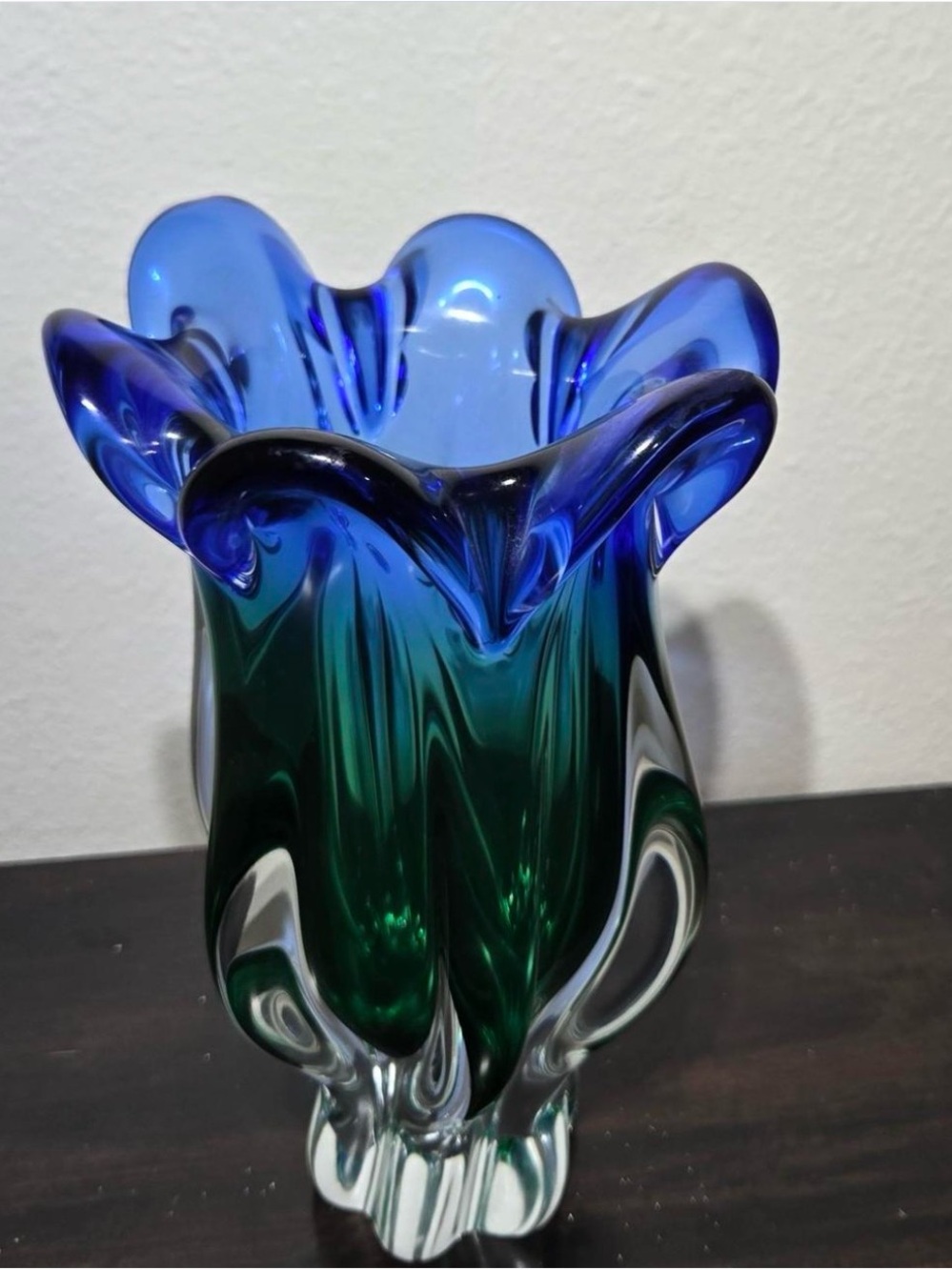 Handmade Blue and Green Murano Sculpture Vase